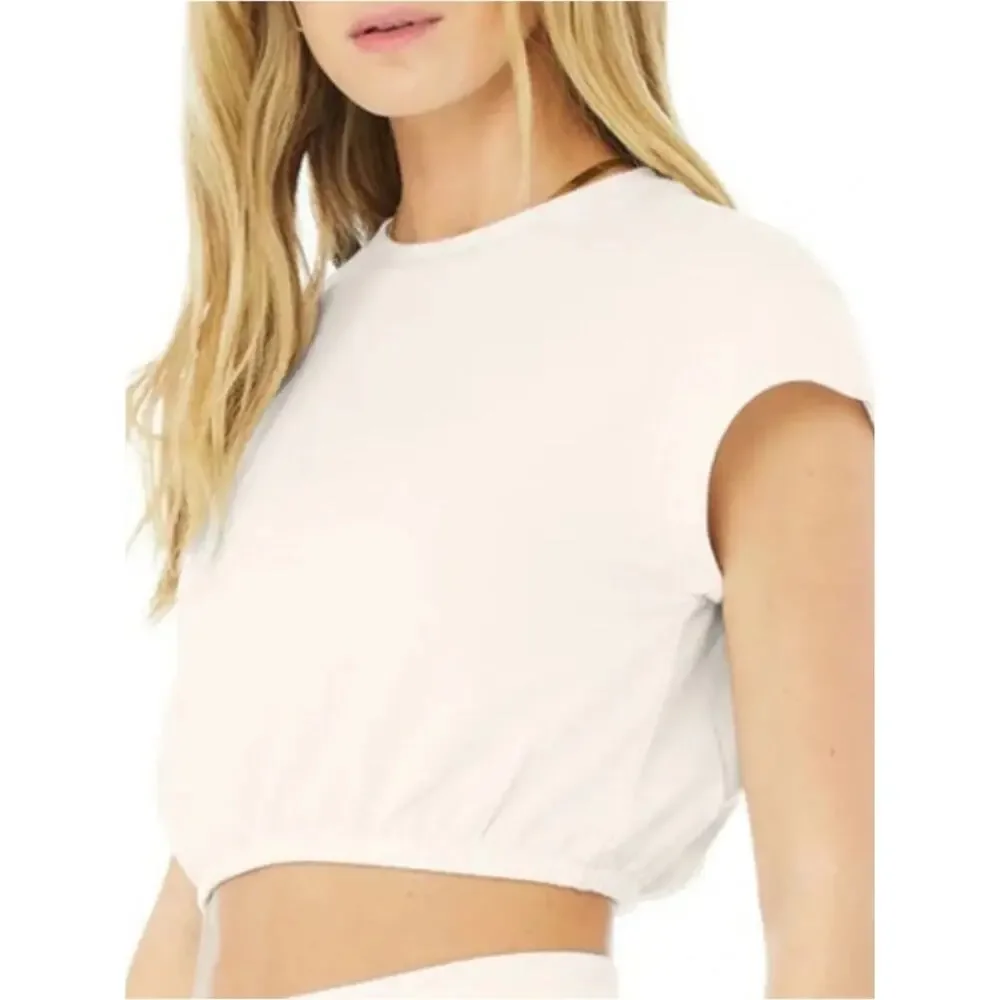 NWT Alo Yoga Dreamy Crop Short Sleeve Top Ivory Active Gym Yoga Sports Size XS